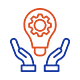 Two hands holding a light bulb icon